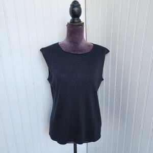 Liz Claiborne Sweater Womens Black Metallic Silk Blend Think Knit Scalloped XL